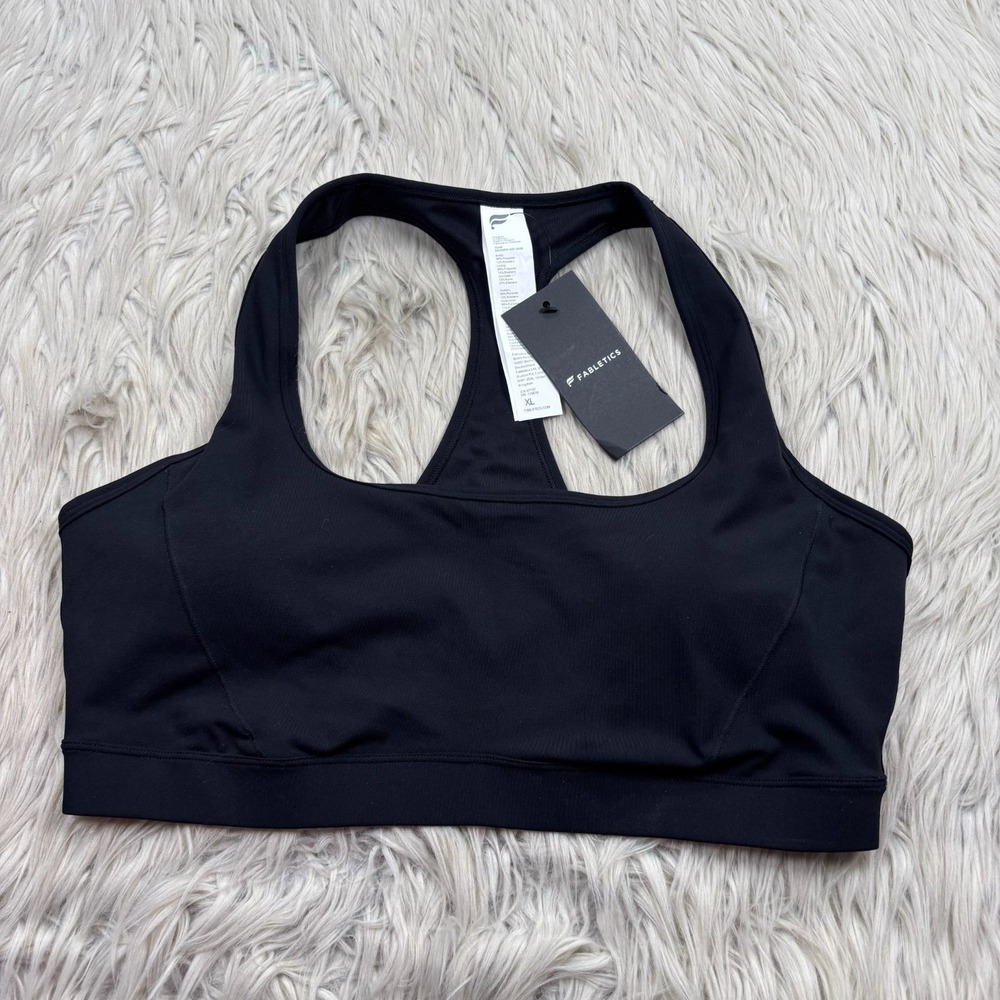 NWT Fabletics Women's XL Black‎ Essential Medium Impact Sports Bra Racerback